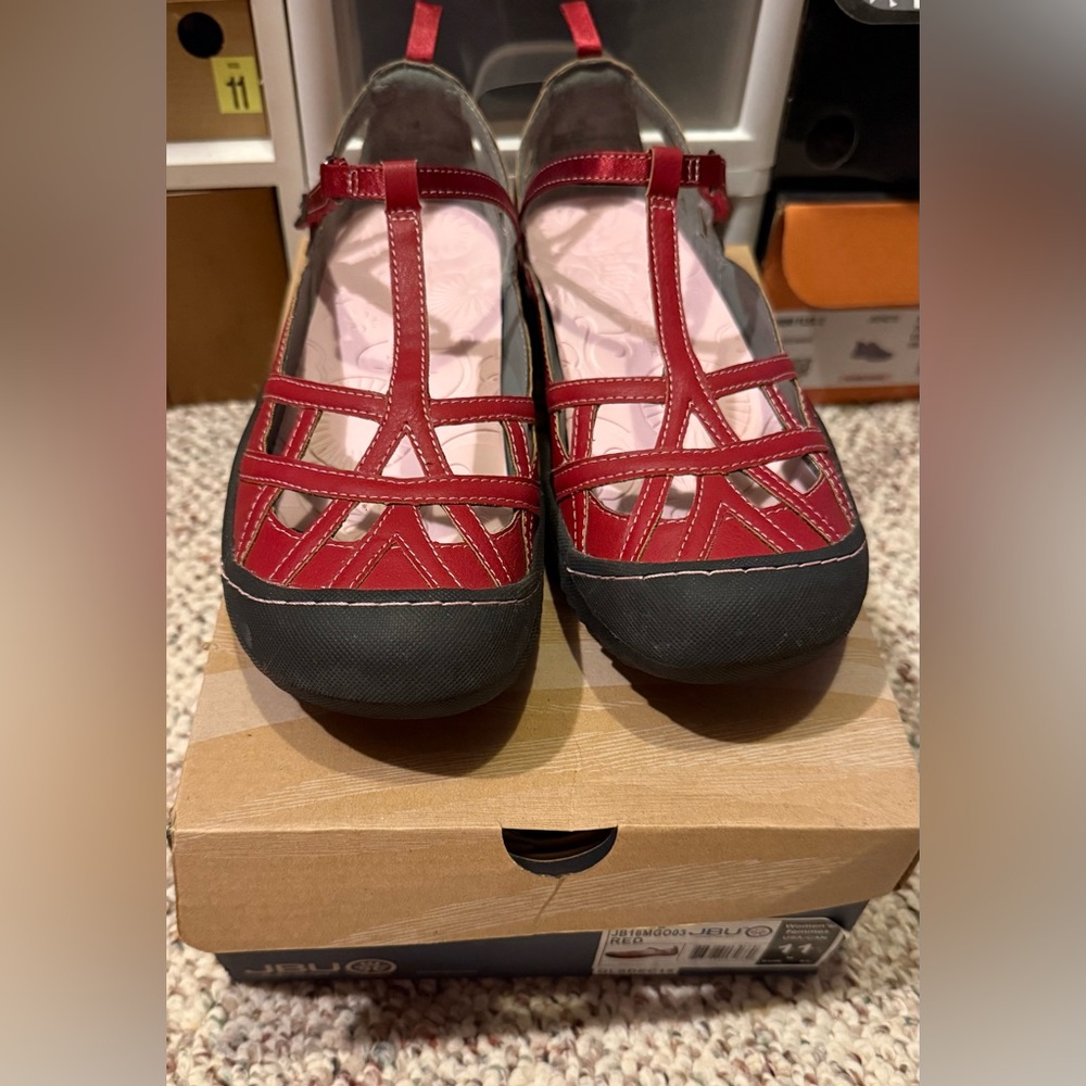 JBU Red and Black T-Strap Shoes
